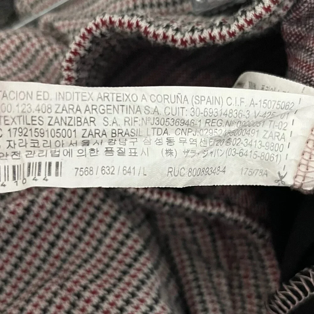 ZARA HOUNDSTOOTH PANTS WOMENS LARGE RED BLACK WHITE ELASTIC PULL ON WAIST TROUSE - Picture 5 of 7